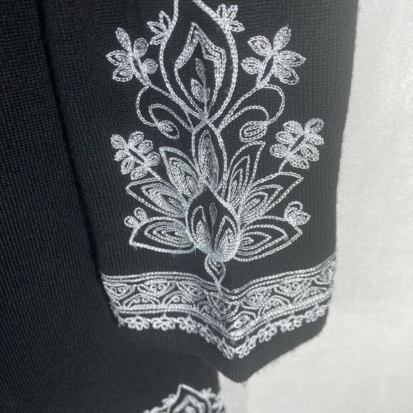 NANETTE LEPORE black white floral embroidery merino wool long sleeve dress XS - Picture 10 of 15